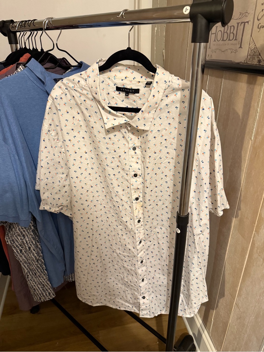 Synergy White Short-Sleeve Button-Down Shirt with Micro Palm Print